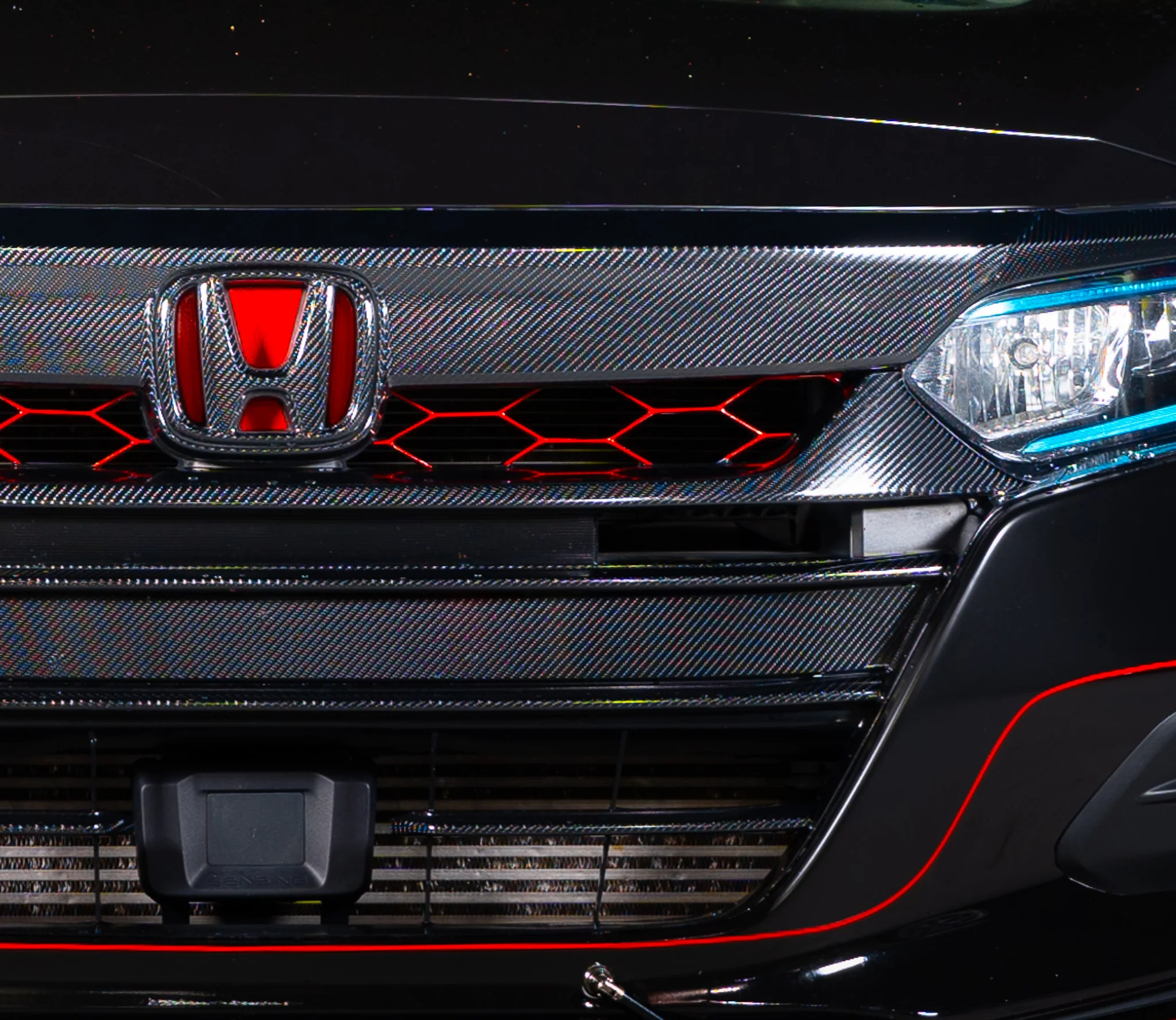 2018-2020 HONDA ACCORD CARBON FIBER CHROME DELETE GRILL OVERLAY COMPLETE